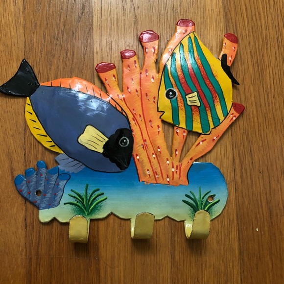 Other - Hand Painted Hanging metal fish key holder